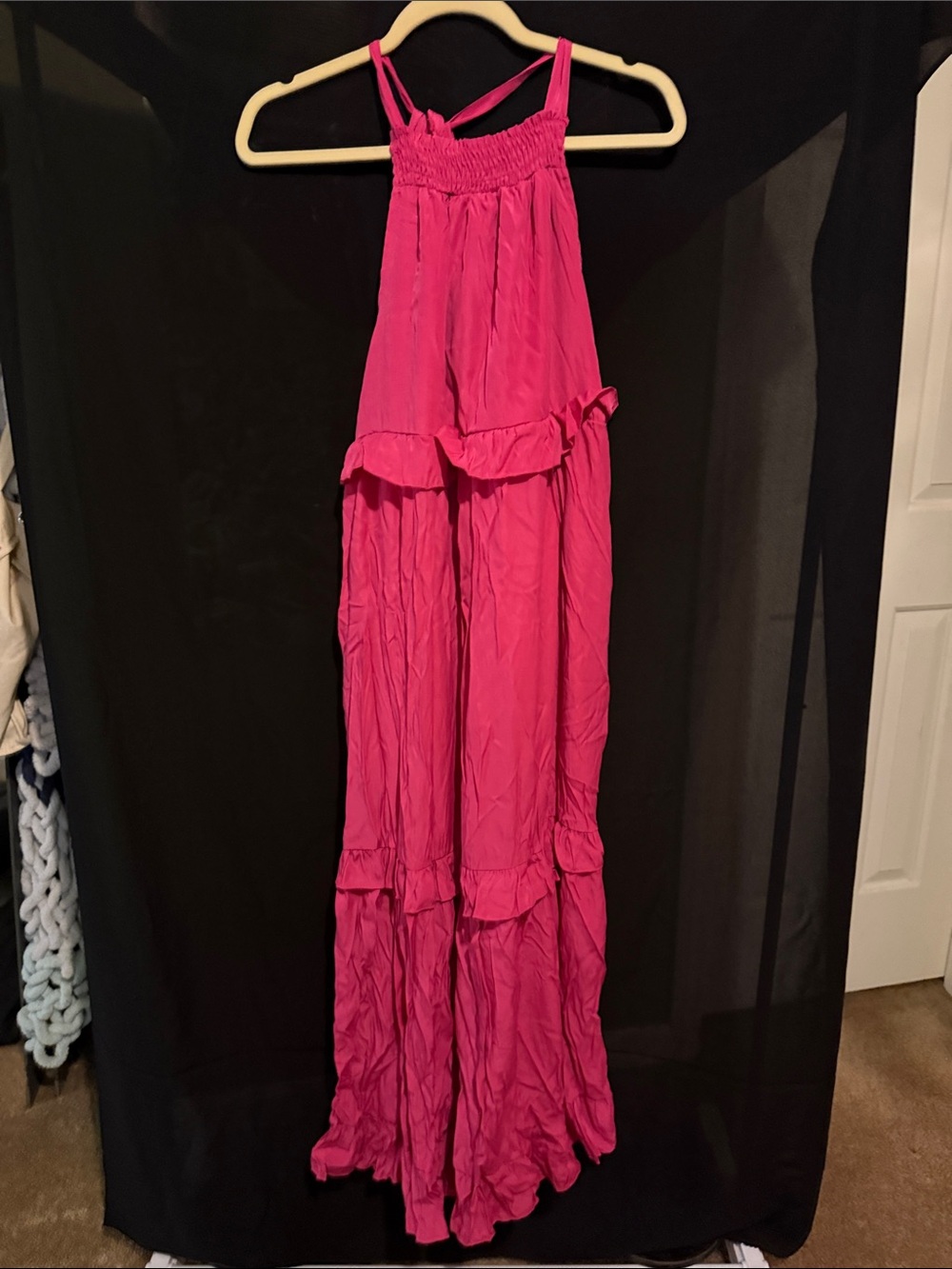 Women’s Hot Pink Sleeveless Ruffle Jumpsuit